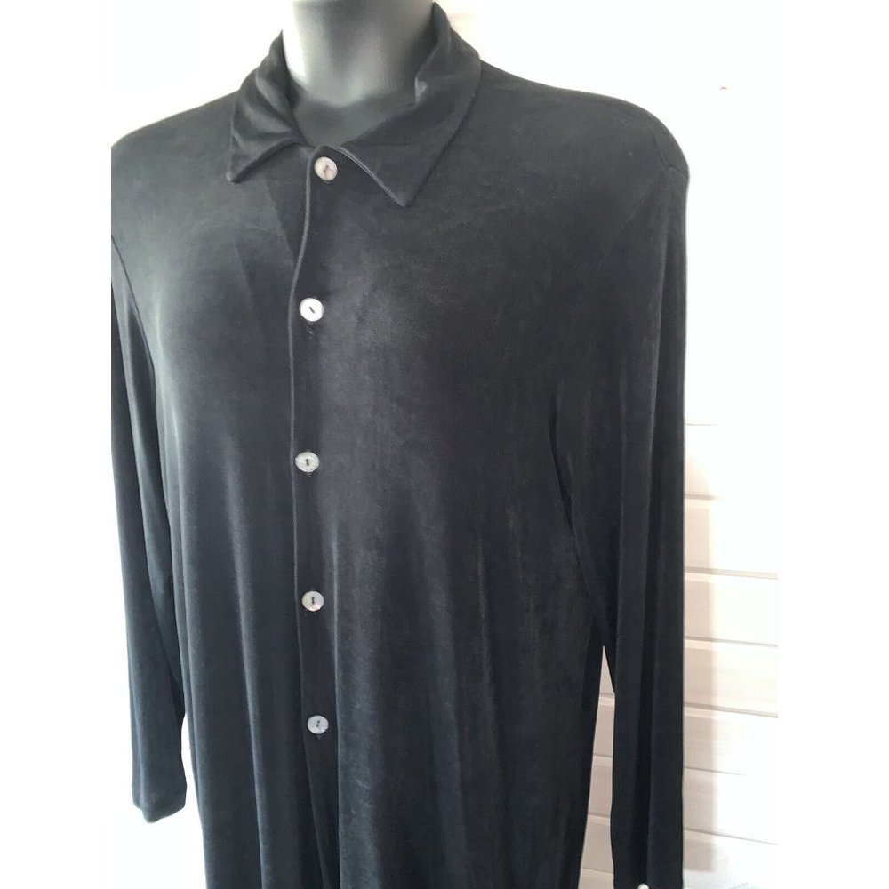 Chico's Private Edition Sz 3 (XL) Slinky L/S Button Up Black Top USA Made *VGUC